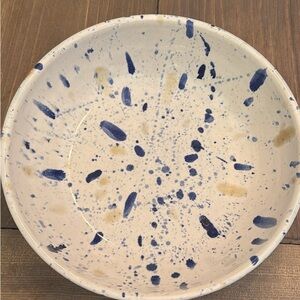 Artistic Blue and Cream splatter wear Ceramic Bowl- heavy and beautiful